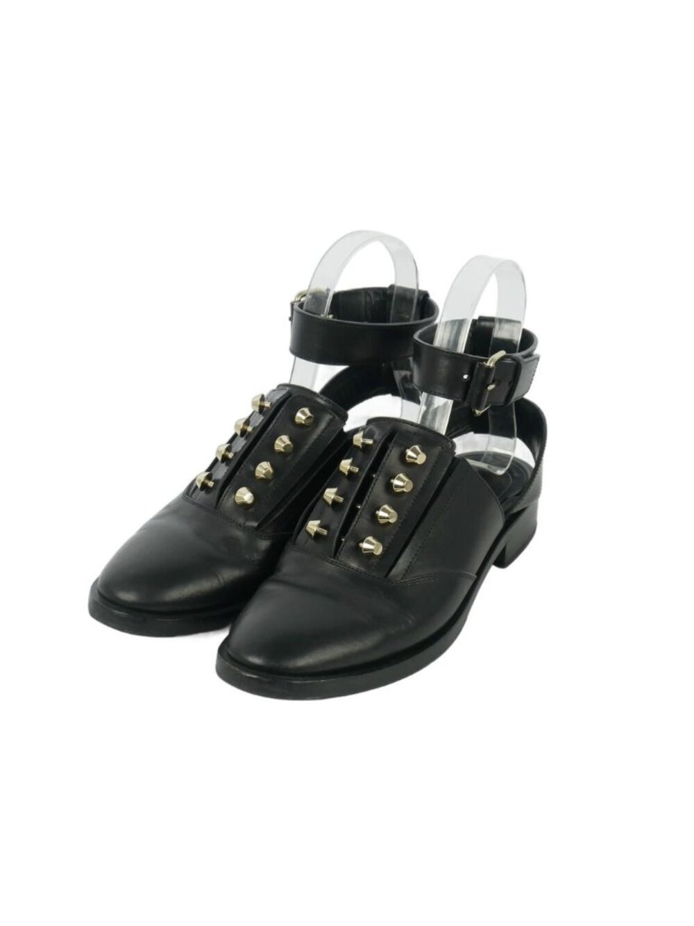 Balenciaga Cutout Studded Oxford Leather Loafers Black 35.5
